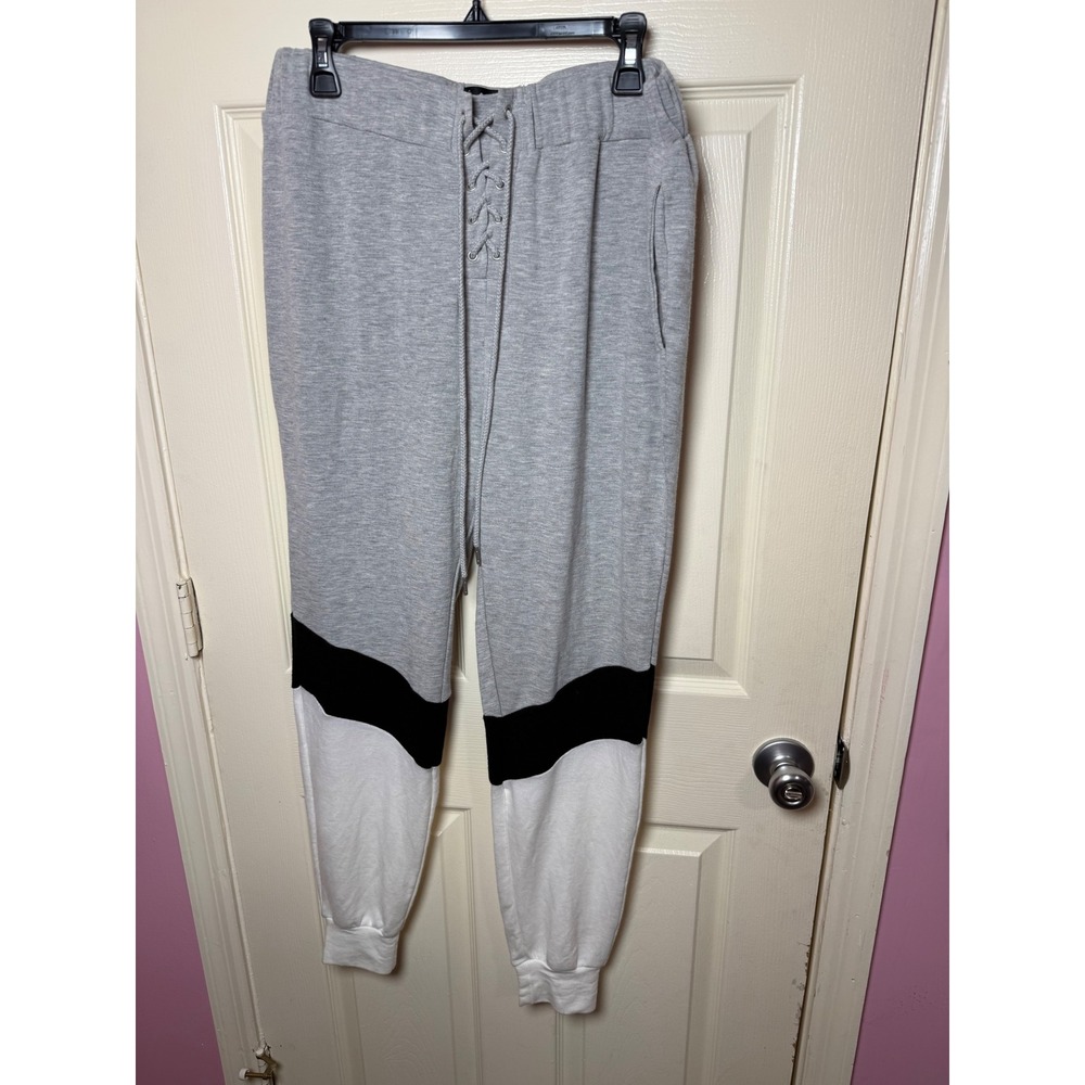 Zelos Womens Colorblock Lace Up Joggers Grey White Black XL